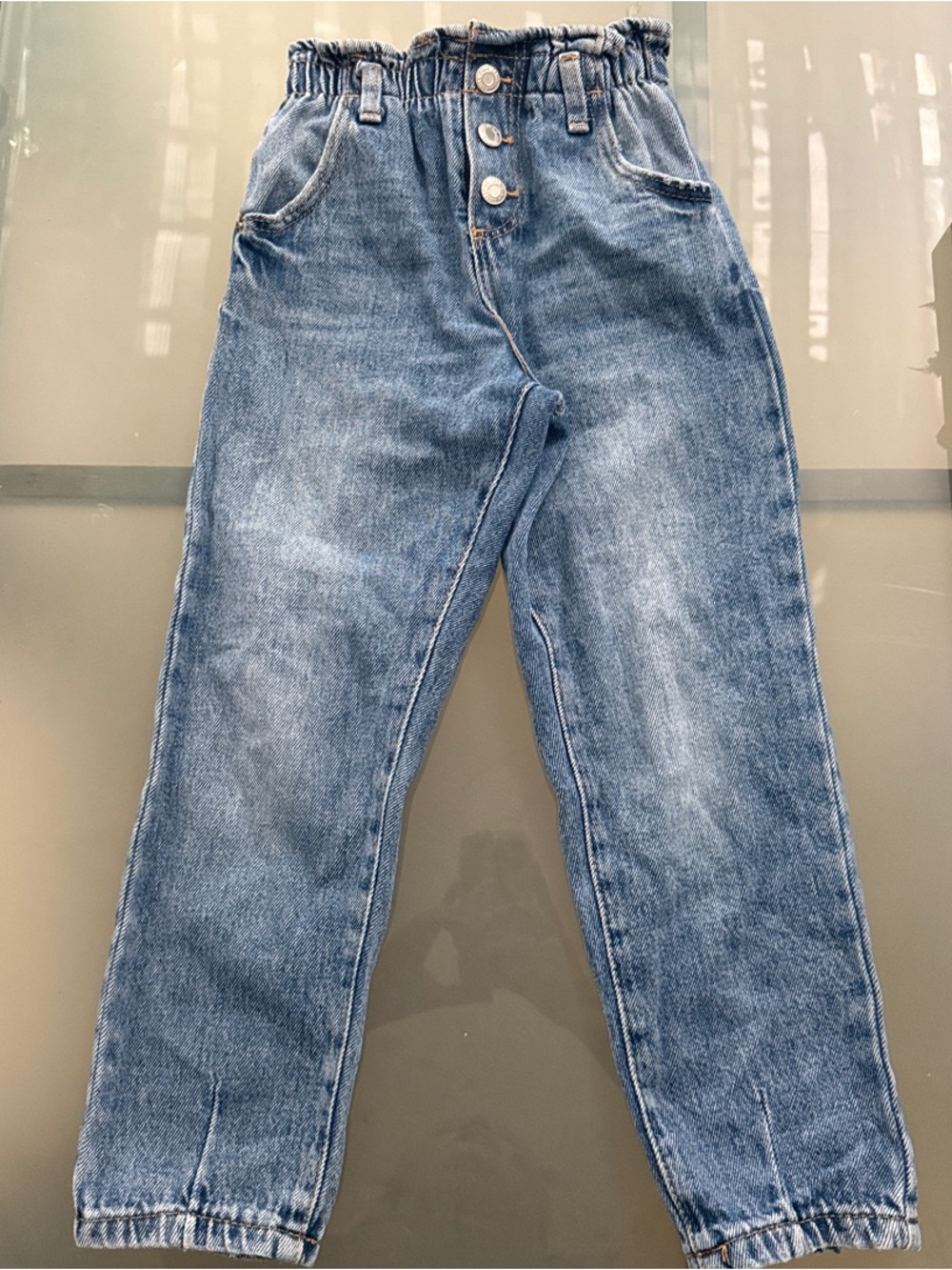 Zara Kids Light Blue Elastic Waist Button-Front Denim Jeans